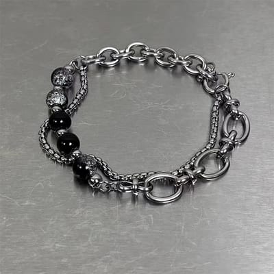 Double-layer Chain Ice Cracked Beads stainless steel Splicing Bracelet - Image 2