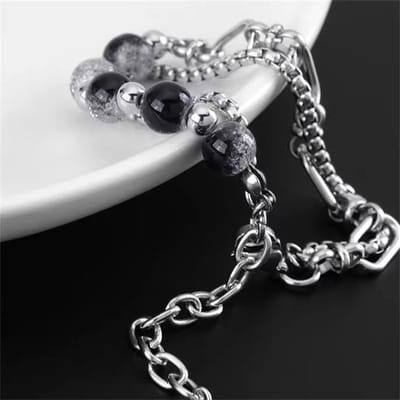 Double-layer Chain Ice Cracked Beads stainless steel Splicing Bracelet - Image 3