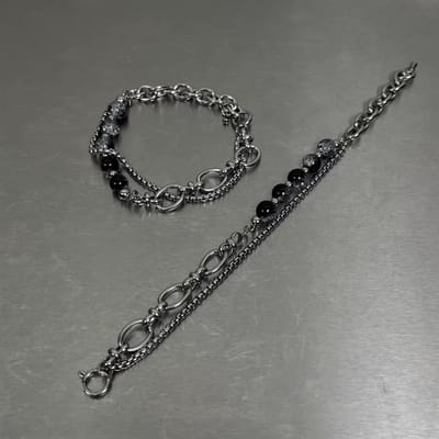 Double-layer Chain Ice Cracked Beads stainless steel Splicing Bracelet - Image 4