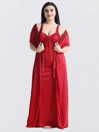 ৬-পিস নাইট ওয়্যার সেট (মেরুন) - Image 4