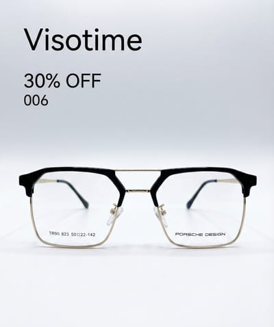 Visotime Modern Geometric Double-Bridge Eyeglasses – Black & Gold (Model 006)
