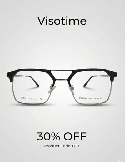 Porsche Design Semi-Rimless Geometric Aviator Eyeglasses – Black & Gold Tone
