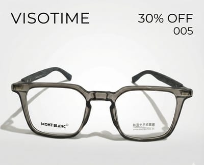 Mont Blanc Geometric Square Eyeglasses – Translucent Smoke Grey with Anti-Blue Light & UV400 Protection