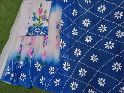 হ্যান্ড প্রিন্ট হাফ সিল্ক কাপল সেট - Image 1