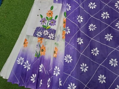 হ্যান্ড প্রিন্ট হাফ সিল্ক কাপল সেট - Image 2