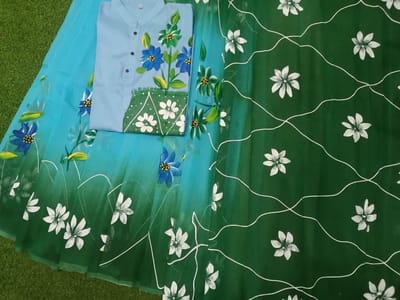 হ্যান্ড প্রিন্ট হাফ সিল্ক কাপল সেট - Image 3