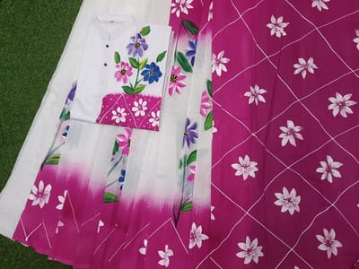 হ্যান্ড প্রিন্ট হাফ সিল্ক কাপল সেট - Image 4