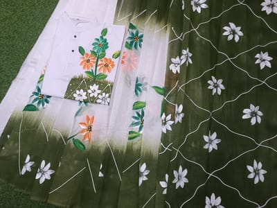 হ্যান্ড প্রিন্ট হাফ সিল্ক কাপল সেট - Image 5