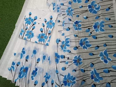 হ্যান্ড প্রিন্ট হাফ সিল্ক কাপল সেট - Image 8