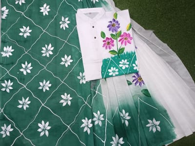 হ্যান্ড প্রিন্ট হাফ সিল্ক কাপল সেট - Image 9