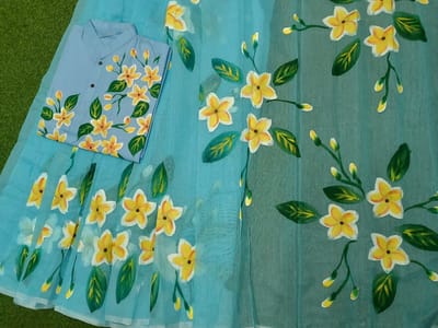 হ্যান্ড প্রিন্ট হাফ সিল্ক কাপল সেট - Image 11