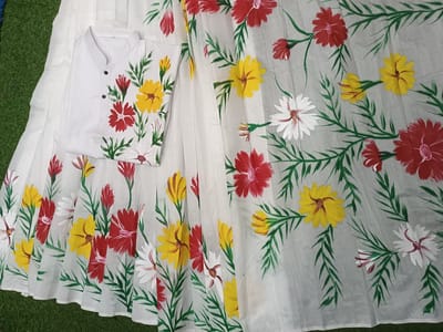 হ্যান্ড প্রিন্ট হাফ সিল্ক কাপল সেট - Image 13