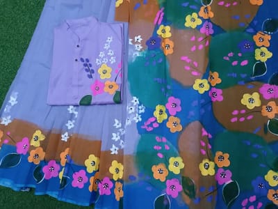 হ্যান্ড প্রিন্ট হাফ সিল্ক কাপল সেট - Image 14