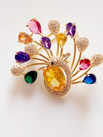 Peacock Brooch with Colorful Gemstones