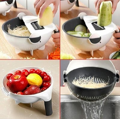 9 in 1 Magic Rotate Vegetable Cutter with Drain Basket, মাল্টি ফাংশনাল ভেজিটেবল কাটার