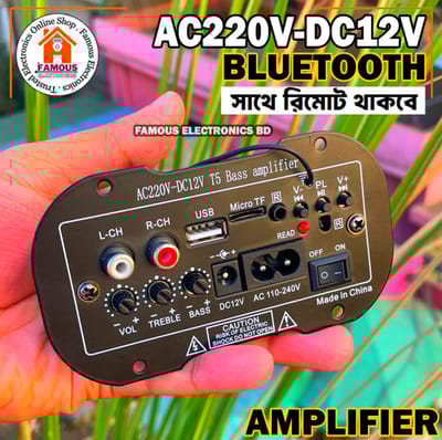 AC220V-DC12V T5 Bass Amplifier Board Car Amplifier Radio Audio Digital Amplifier USB TF Remote Control