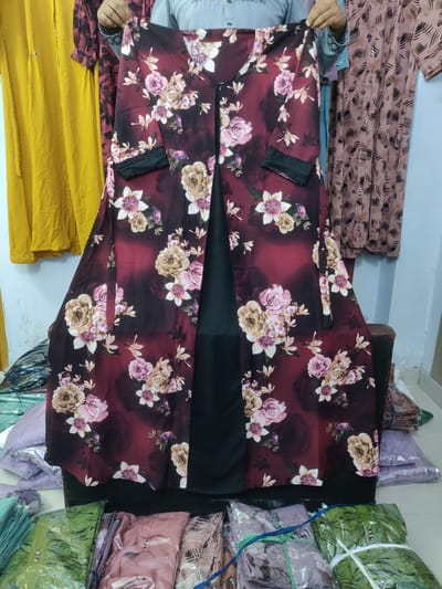 দুবাই চেরি ডিজিটাল প্রিন্ট বোরকা - Image 4