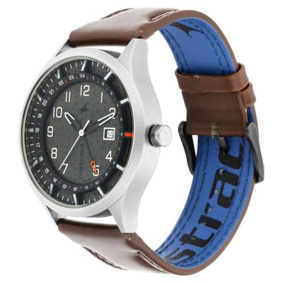 Fastrack NN3205TL01 Titanium Quartz Analog Date Grey Dial Leather Strap Watch - Image 1