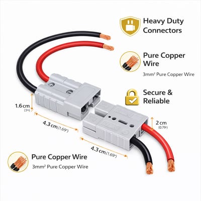 Anderson Connector 50A Kit with 8 Gauge 30cm Pure Copper Battery Cable Waterproof Quick Connect Plug