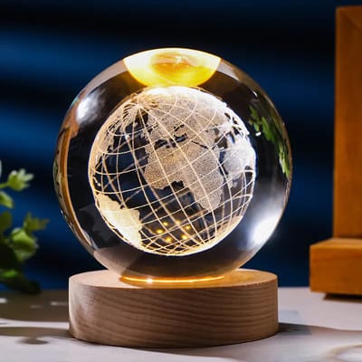 3D Crystal Ball – Globe (7 Color Base)