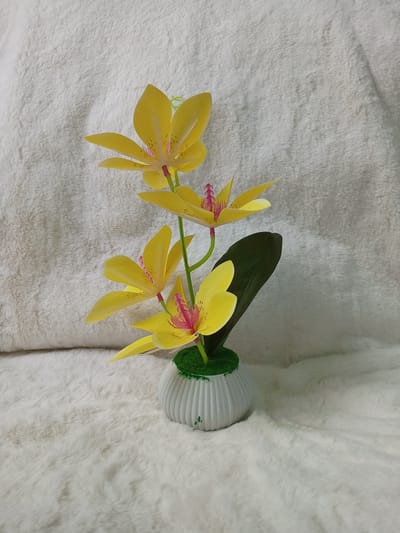 Artificial Little various Flower & Plant In Plastic Pot 7Inc/18Cm For Office, Home, Table Decoration - Home Decoration Item - artificial flower