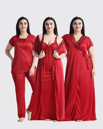4 Part Premium Nightwear Combo ( Maroon) - Image 1