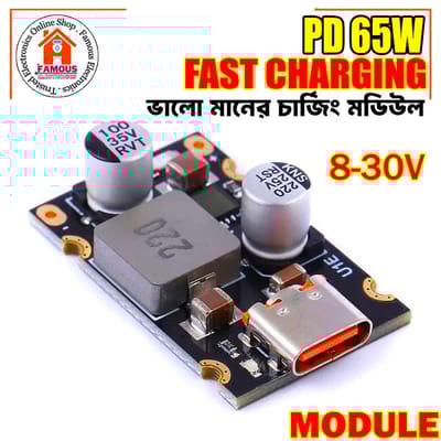 QC4.0 QC3.0 Type-C USB PD65W Fast Charging Adapter Module DC8-32V 3.25A 65W Step Down Module For Huawei SCP/FCP Apple PD