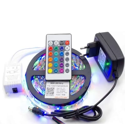 RGB LED Strip Light 2835 | 5 Meter (16 Feet) Flexible Waterproof LED Tape | 300 LEDs | DC 12V | Remote Control + Power Adapter
