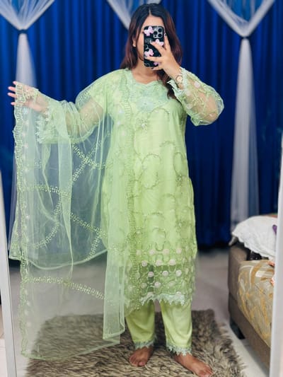 Pakistani Soft Net Sequence Three Piece - Image 1