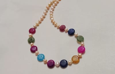 1 Layer Pearl & Akik Stone combination exclusive necklace