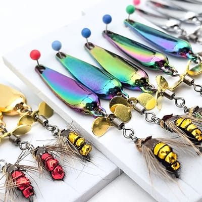 5 pcs 10g Spoon Lure for Fishing - Modified Moth Sequins Fly Sequins Hanging Propeller Fly Hook Poisonous Mosquito Hook Remote Lure Fly Bait Fly Bait