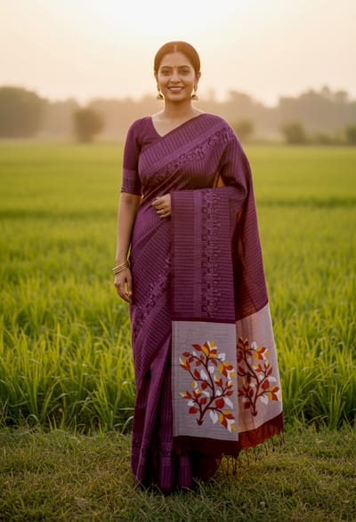 স্কিন প্রিন্টের কাজ করা সুতি শাড়ি - Image 2