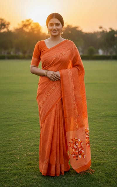 স্কিন প্রিন্টের কাজ করা সুতি শাড়ি - Image 4