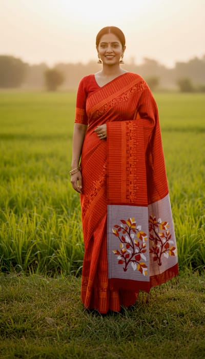 স্কিন প্রিন্টের কাজ করা সুতি শাড়ি - Image 5