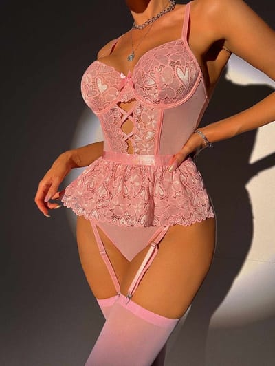 Lace Bodysuit with Thigh-High Stockings - Image 5