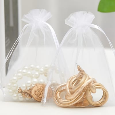 Plan Milk White 17x23cm ( 6.5x9 inc ) Big Size Organza Pouch Mesh Bag , Gift Net Bag