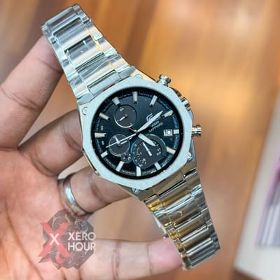 Edifice Master Grade || Japan Movement | Chain Style | Full Silver Black with Blue accent