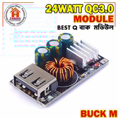 24W QC3.0 Fast Charger Step-Down Module buck converter | DC 5V–32V to USB for Mobile Phone Charging