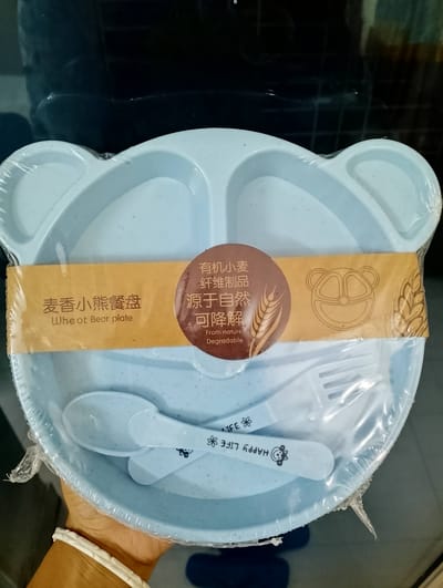 Cat Plate Set With Spoon-(Blue colour)