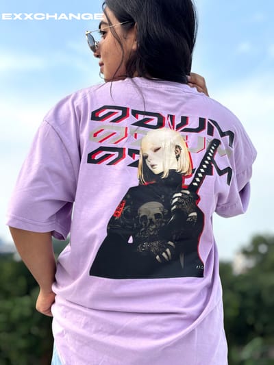Lavender Oversized Tee// with Japanese Typography" - Image 2