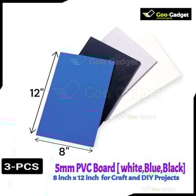 3mm PVC Board (Set of 3) | White/Blue/Black | 7"x11" for Craft and DIY Projects