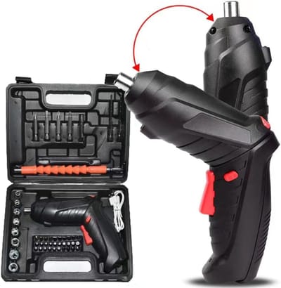 Cordless Electric Screwdriver Set 3.6V | Rechargeable Screwdriver Kit with 46pcs Bits, LED Light & Carrying Case (Black)