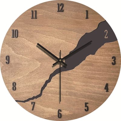 11 Inch Wall Clock, Wood Material Silent Clocks, Battery Power Brown Color Round Clock Unique Design with an Analog Clock and Clack Crackfor Living Room, Bedroom, Office, Dining Room