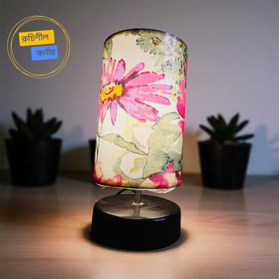 fabric-covered floral table lamp