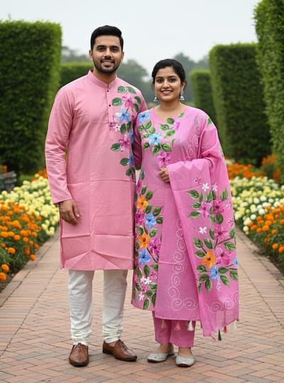 পাঞ্জাবি &থ্রি পিস কাপল সেট - Image 5