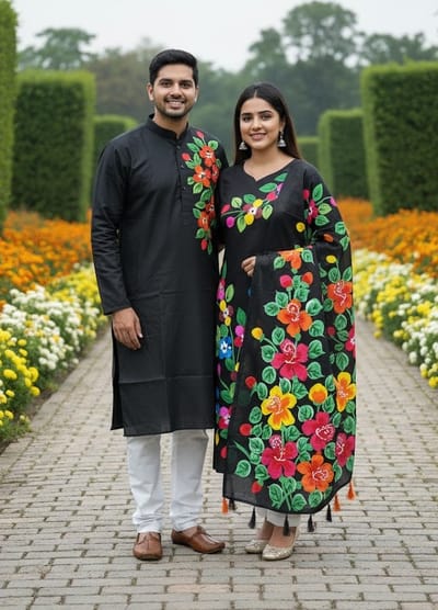 পাঞ্জাবি &থ্রি পিস কাপল সেট - Image 7