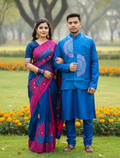 শাড়ি পাঞ্জাবি কাপেল সেট এবং কোটি - Image 1