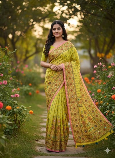 প্রিমিয়াম সিল্ক টাঙ্গাইল বুটিক স্কিন প্রিন্ট শাড়ি - Image 1