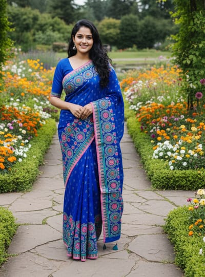 প্রিমিয়াম সিল্ক টাঙ্গাইল বুটিক স্কিন প্রিন্ট শাড়ি - Image 3