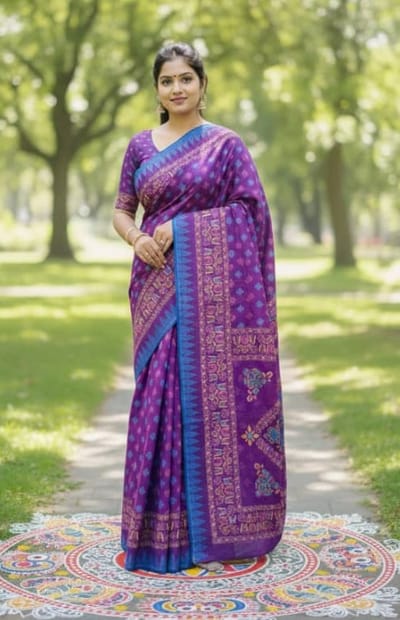 প্রিমিয়াম সিল্ক টাঙ্গাইল বুটিক স্কিন প্রিন্ট শাড়ি - Image 5